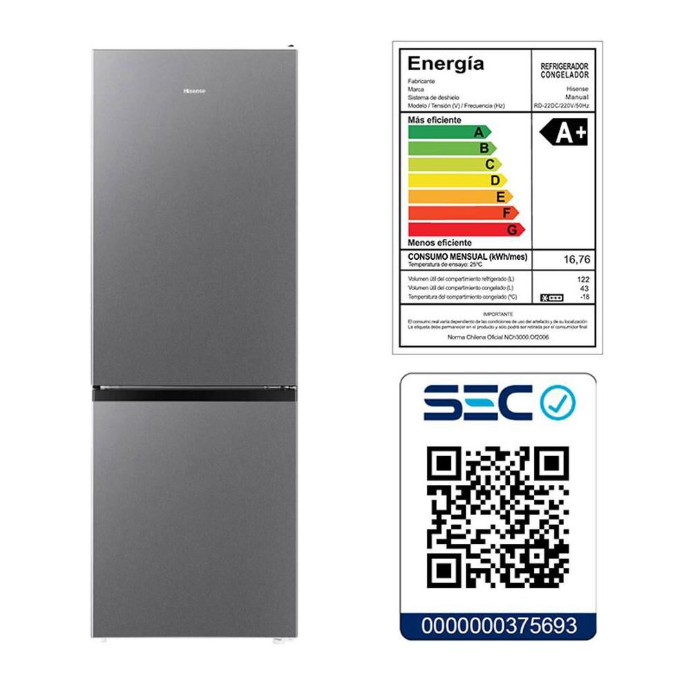 Refrigerador Bottom Freezer Hisense RD-22DC / Frío Directo / 165 Litros / A+ image number 7.0